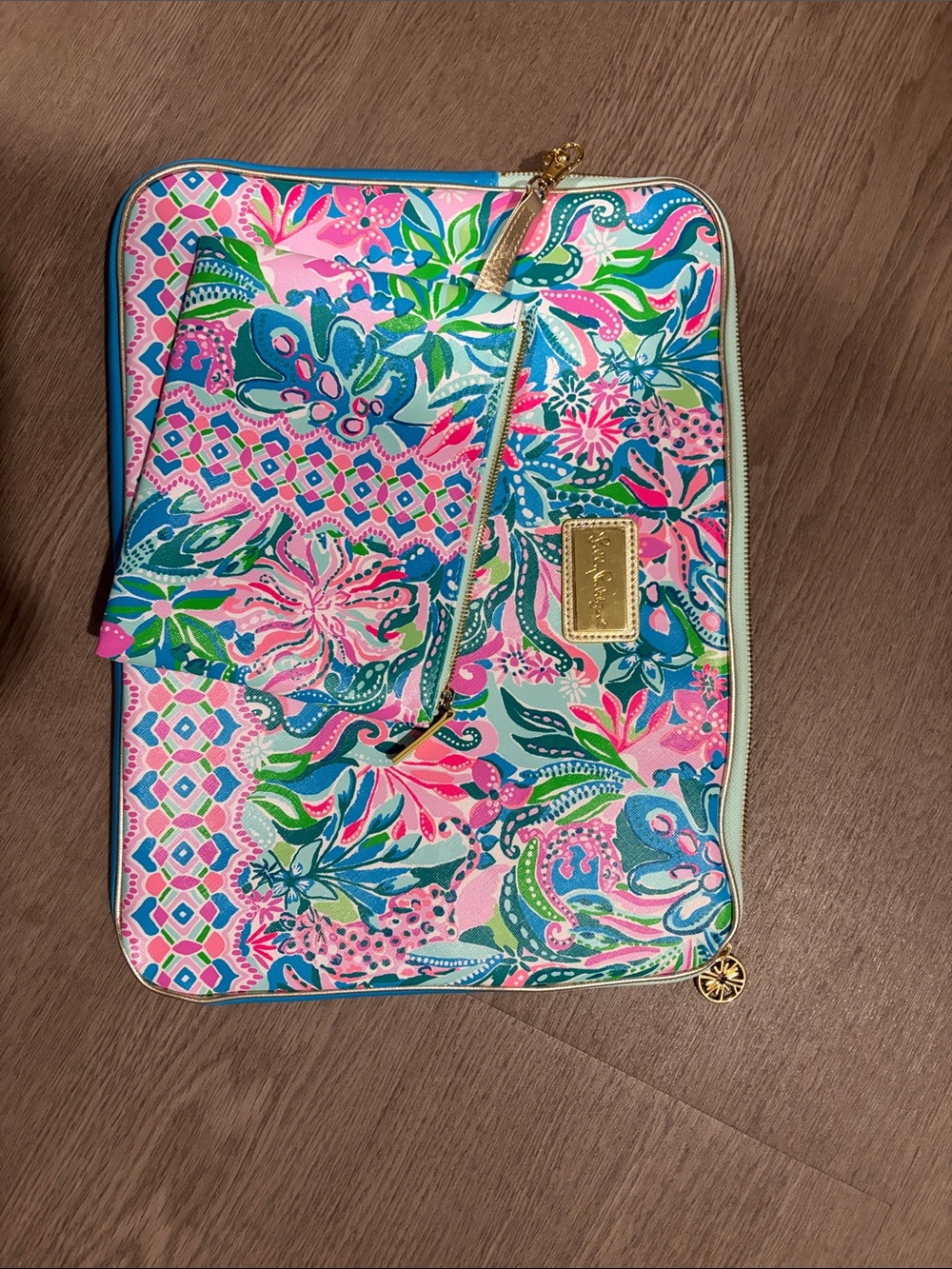 Lilly Pulitzer Pink Floral Laptop Sleeve with Teal & Green Accents